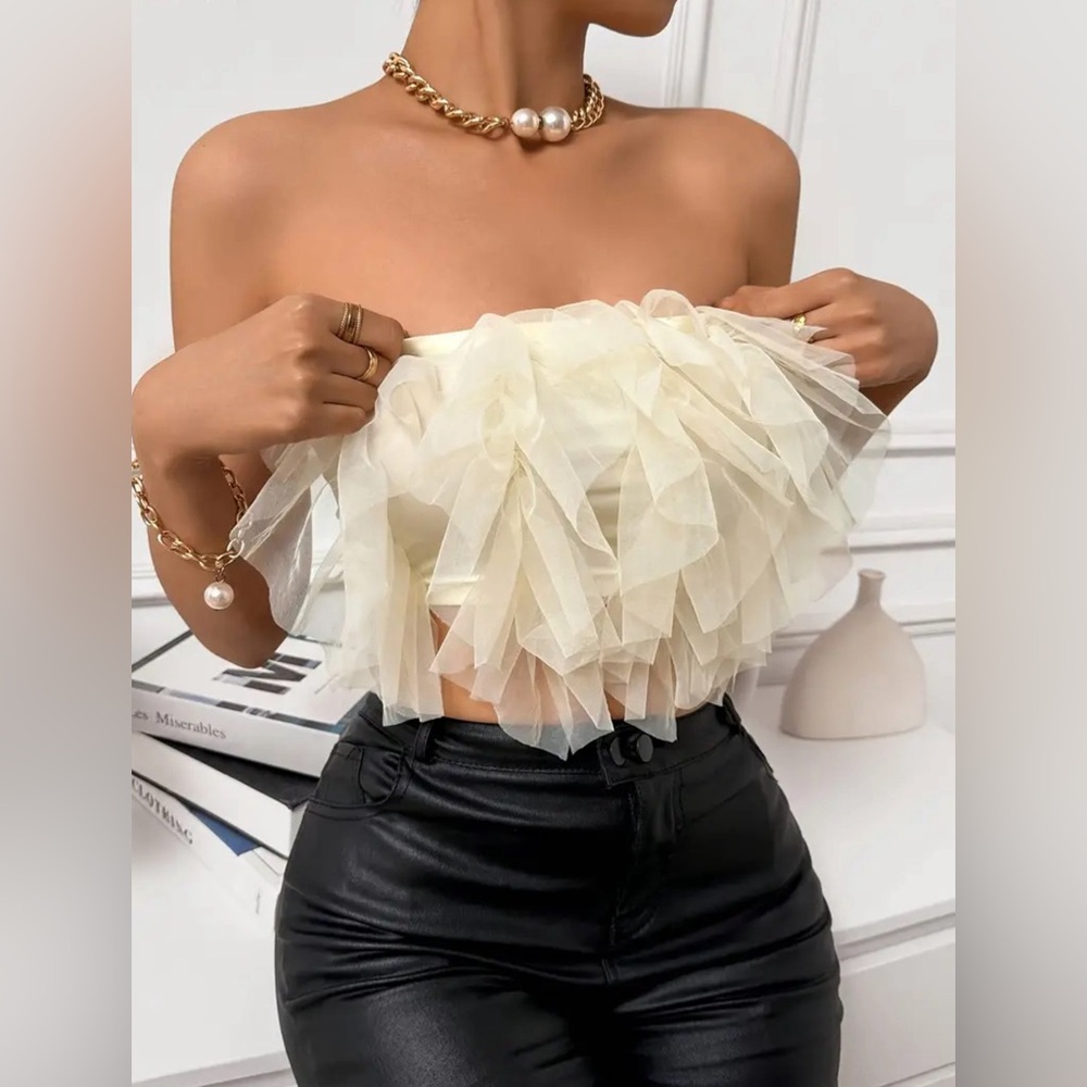 Vibrant Mesh Tube Top - Breathable, Elegant, Crop, Slim Strapless organza